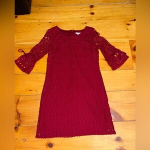 Burgundy Lace Bell Sleeve Dress | Romantic Boho Petite 14